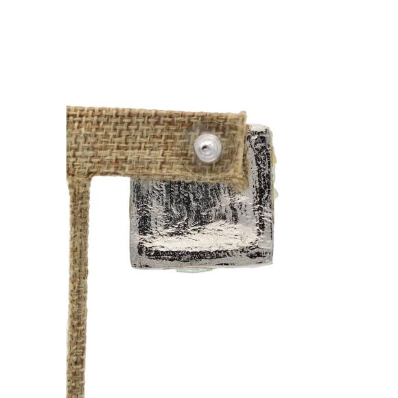 Lori B Vintage Crystal Earrings Pressed Glass Green AB Heavy Signed 1980s Bin4 - Picture 9 of 12